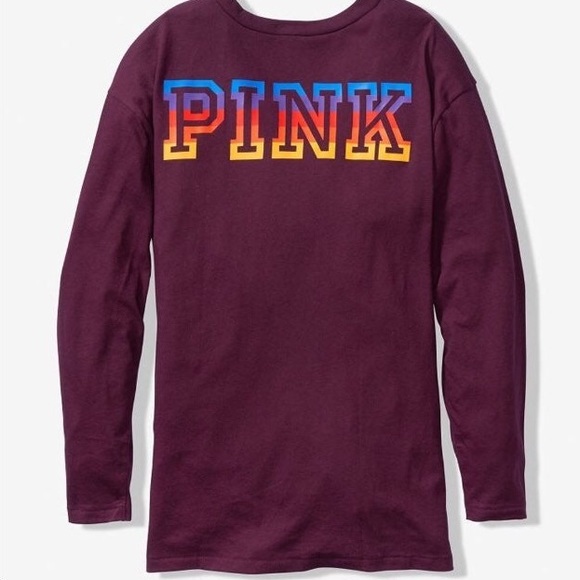 PINK Victoria's Secret Tops - 💕VS PINK PLUM RAINBOW V NECK LEGGING TEE LONG SL